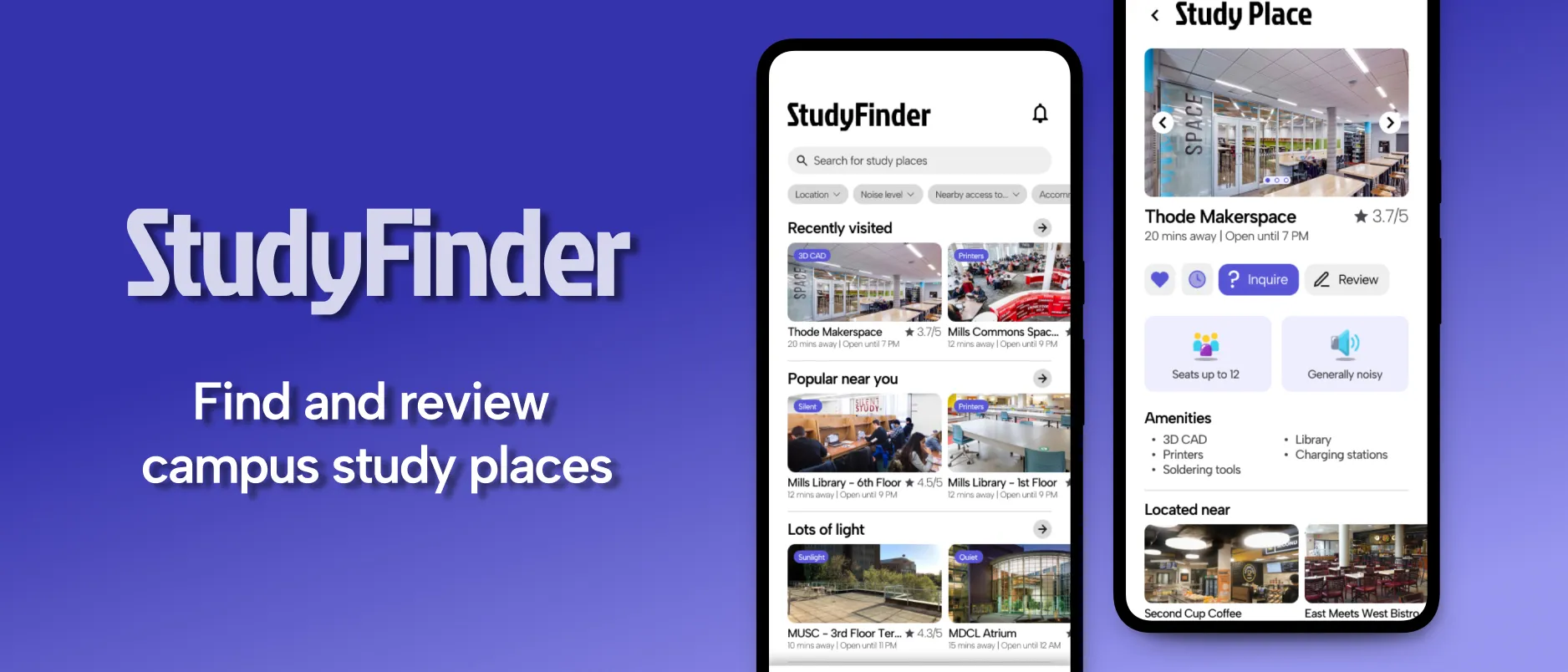 StudyFinder's explore feed of campus study spots