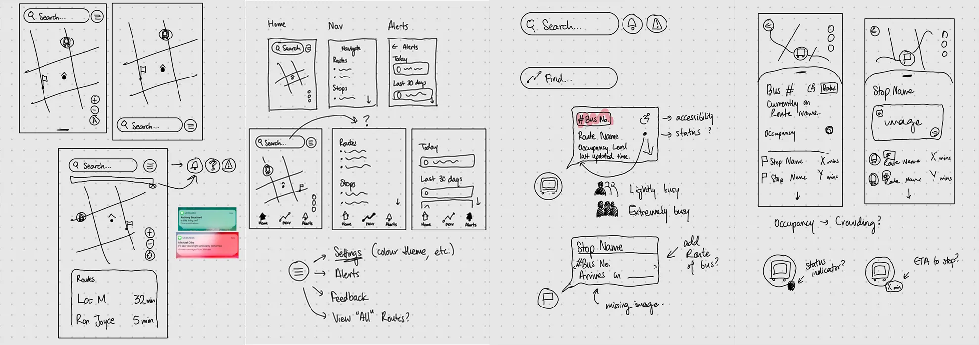 Paper prototypes of the commuter app