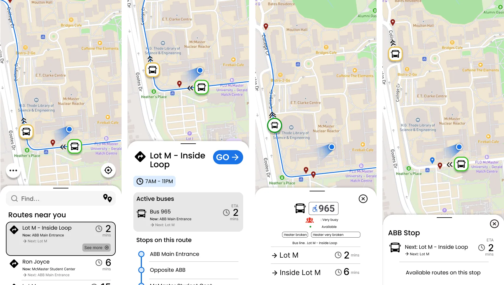 Mid-fidelity prototypes of the commuter app