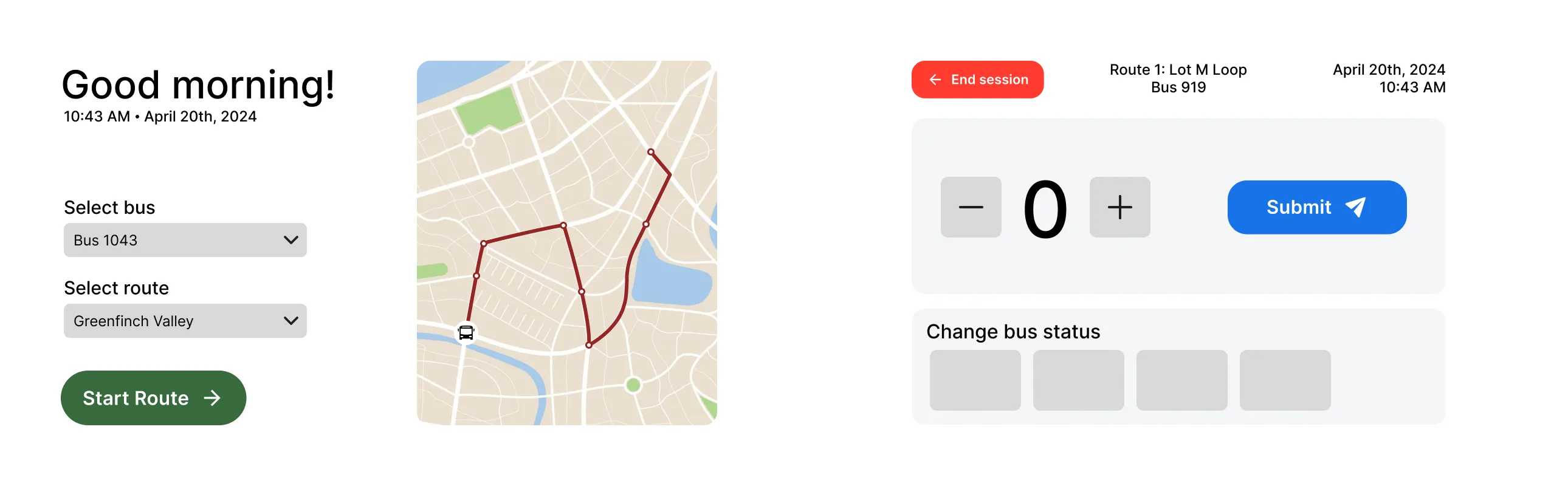 Low-fidelity prototypes of the driver app